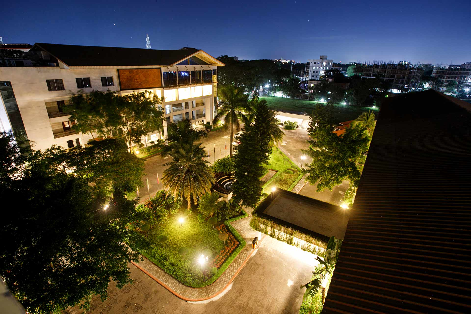BRAC CDM courtyard lit at night